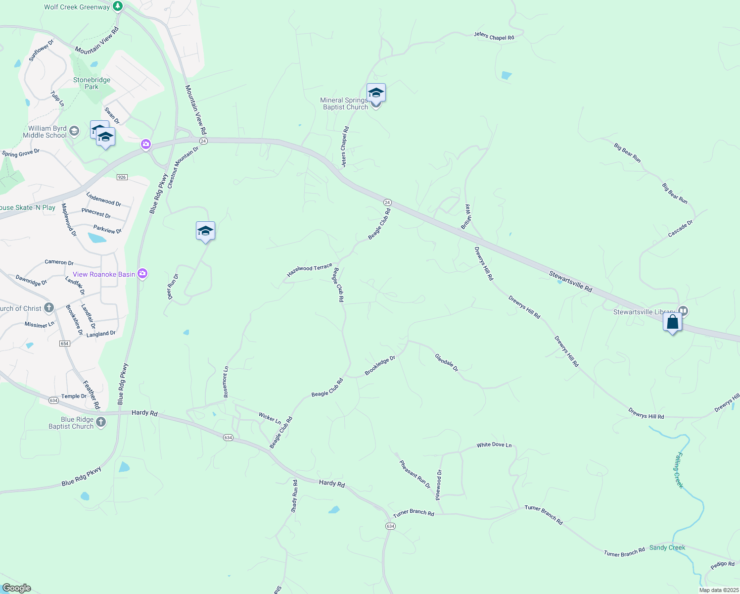 map of restaurants, bars, coffee shops, grocery stores, and more near 1104 Dearing Lane in Vinton