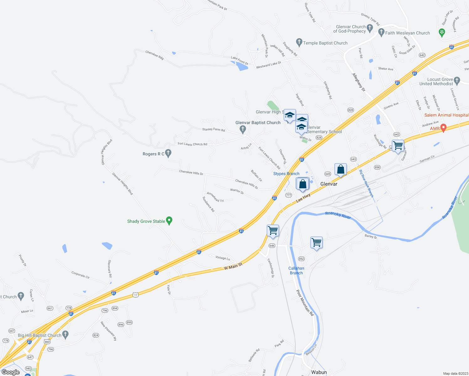 map of restaurants, bars, coffee shops, grocery stores, and more near 4921 Warrior Drive in Salem