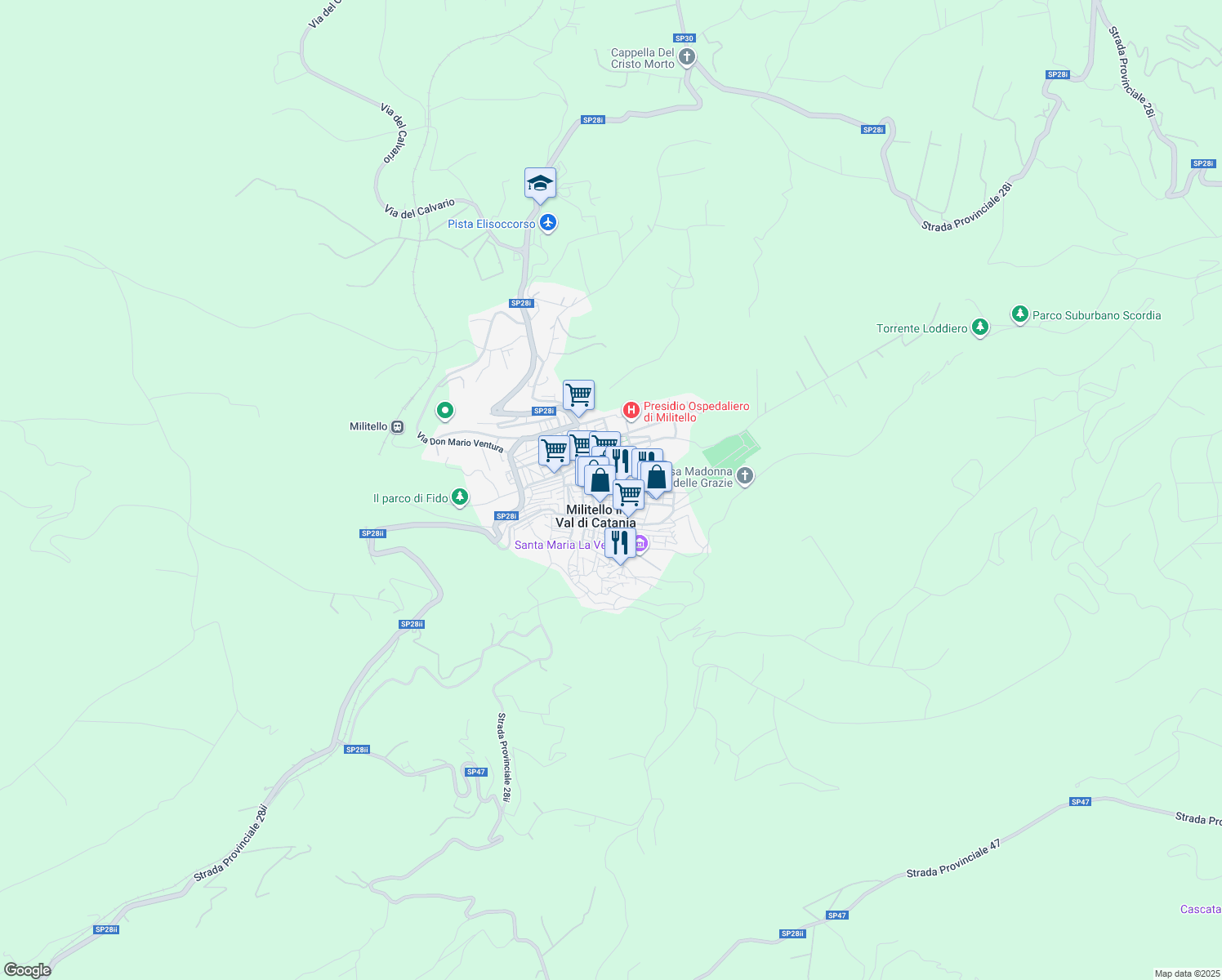 map of restaurants, bars, coffee shops, grocery stores, and more near 2 Via Guglielmo Marconi in Militello In Val di Catania