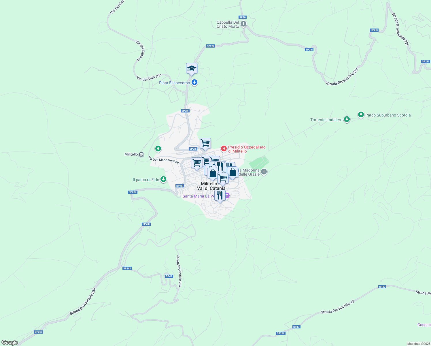 map of restaurants, bars, coffee shops, grocery stores, and more near 2 Via Guglielmo Marconi in Militello In Val di Catania