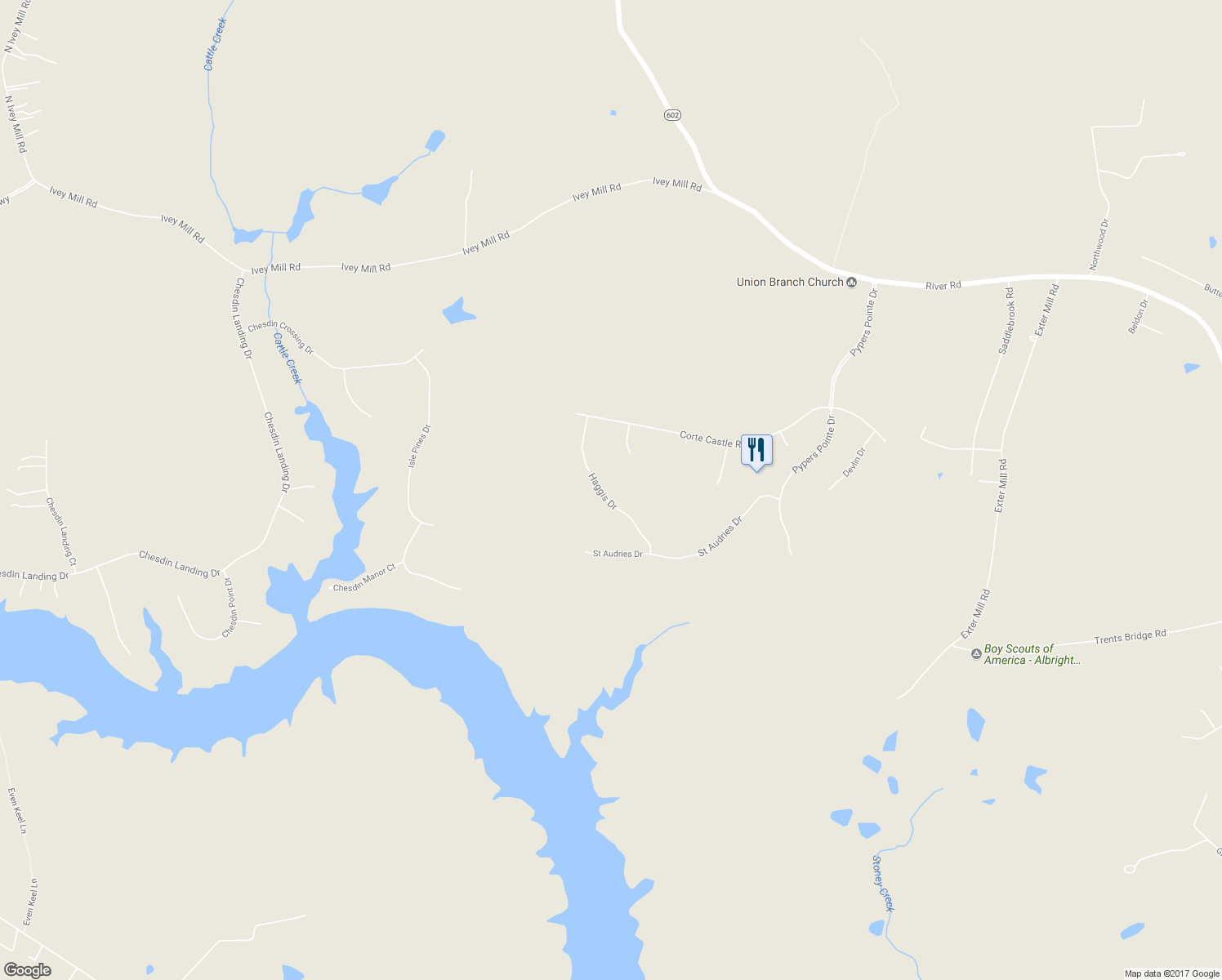 map of restaurants, bars, coffee shops, grocery stores, and more near 15731 Haggis Drive in Chesterfield