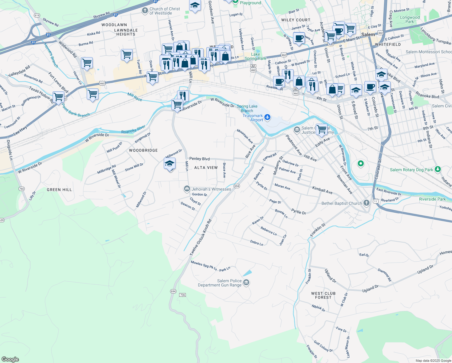 map of restaurants, bars, coffee shops, grocery stores, and more near 2168 Bruce Avenue in Salem