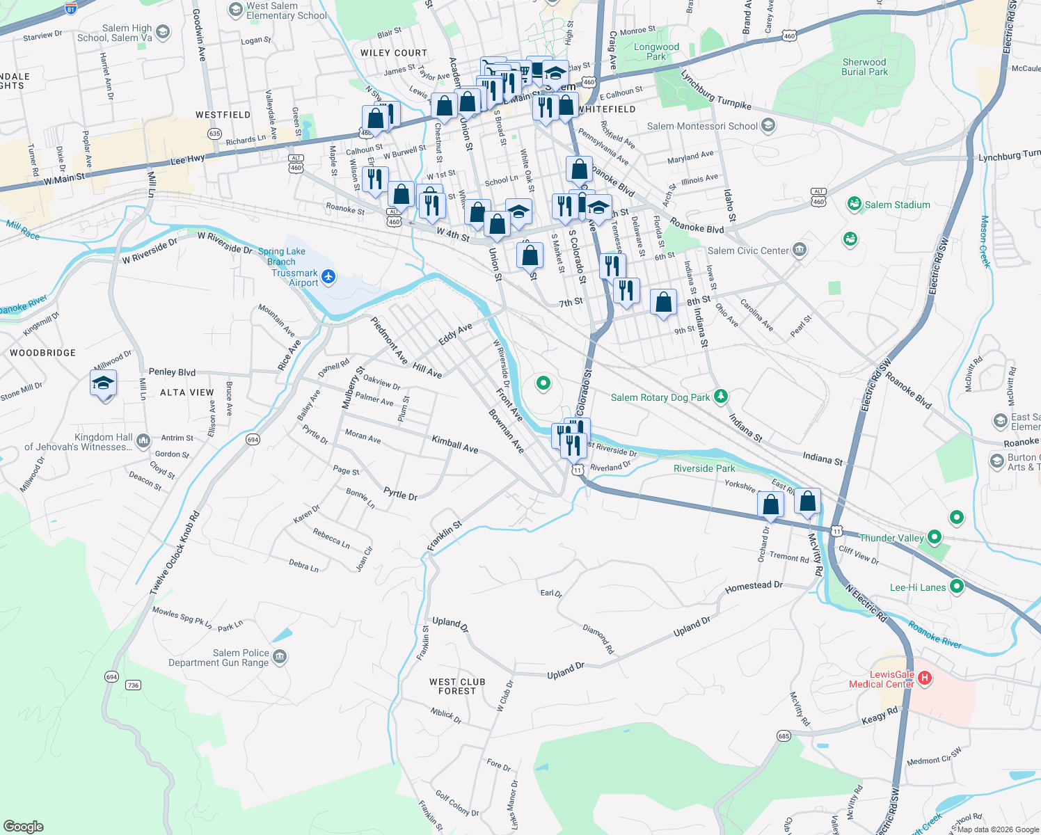 map of restaurants, bars, coffee shops, grocery stores, and more near 299 Front Avenue in Salem
