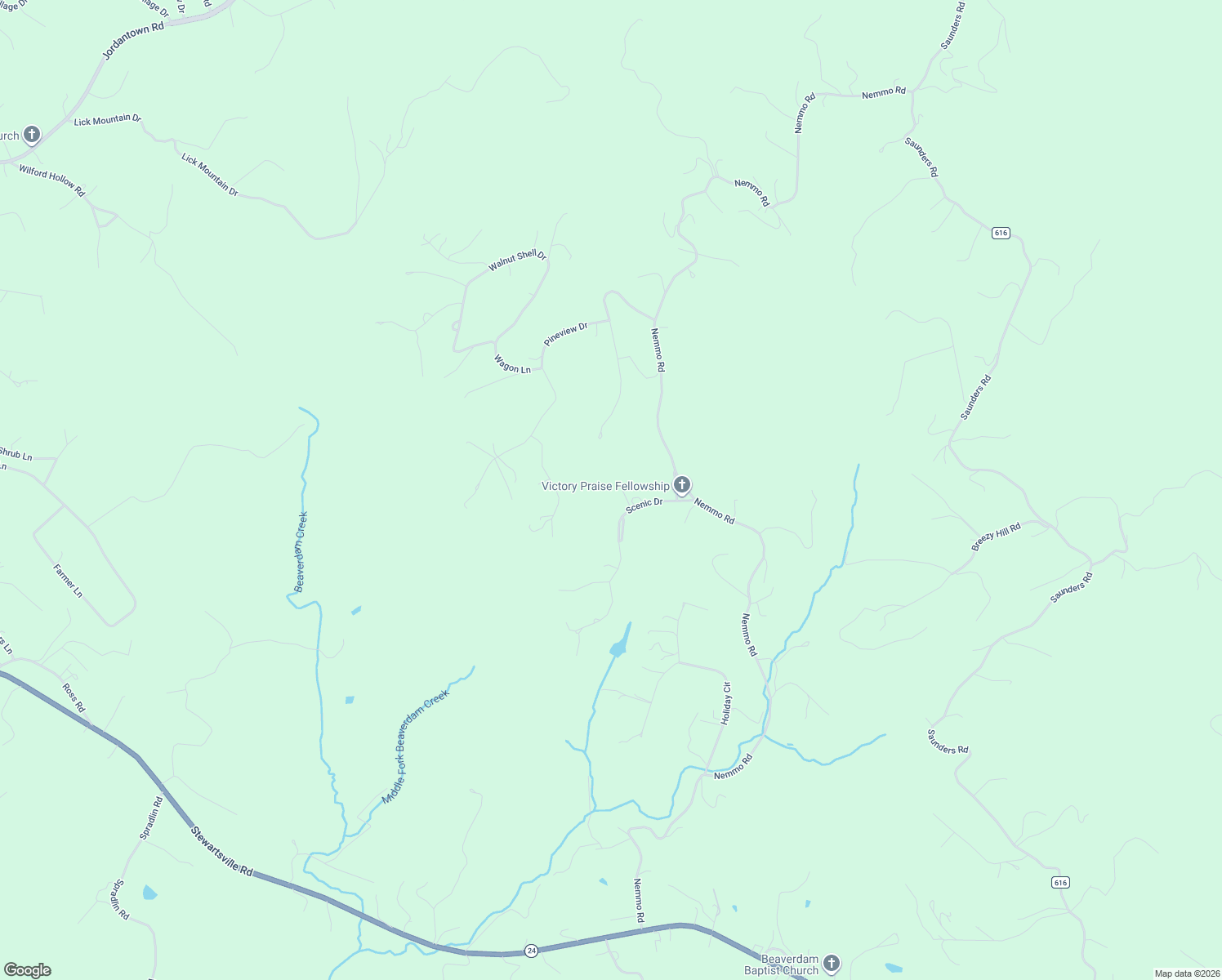 map of restaurants, bars, coffee shops, grocery stores, and more near 113-127 Scenic Drive in Vinton