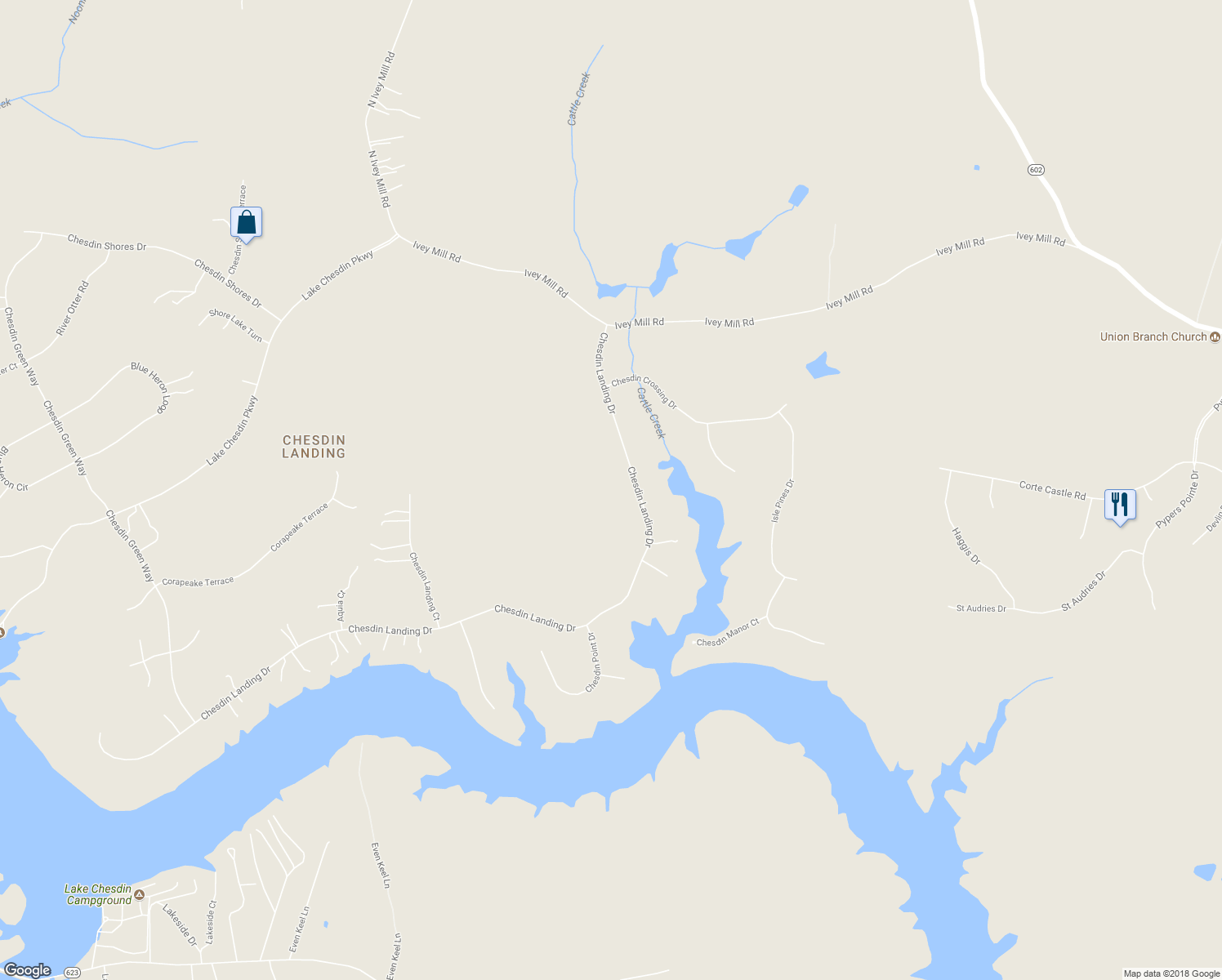 map of restaurants, bars, coffee shops, grocery stores, and more near 12530 Chesdin Landing Drive in Chesterfield