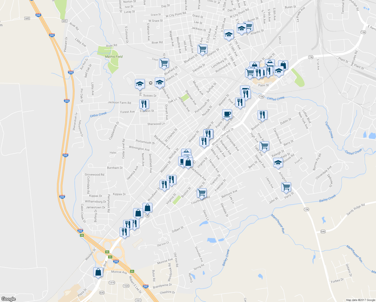 map of restaurants, bars, coffee shops, grocery stores, and more near 800 Kenwood Avenue in Hopewell