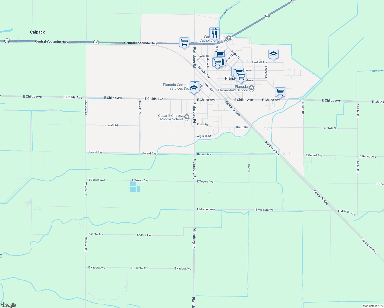 map of restaurants, bars, coffee shops, grocery stores, and more near 8936 Gerard Avenue in Le Grand