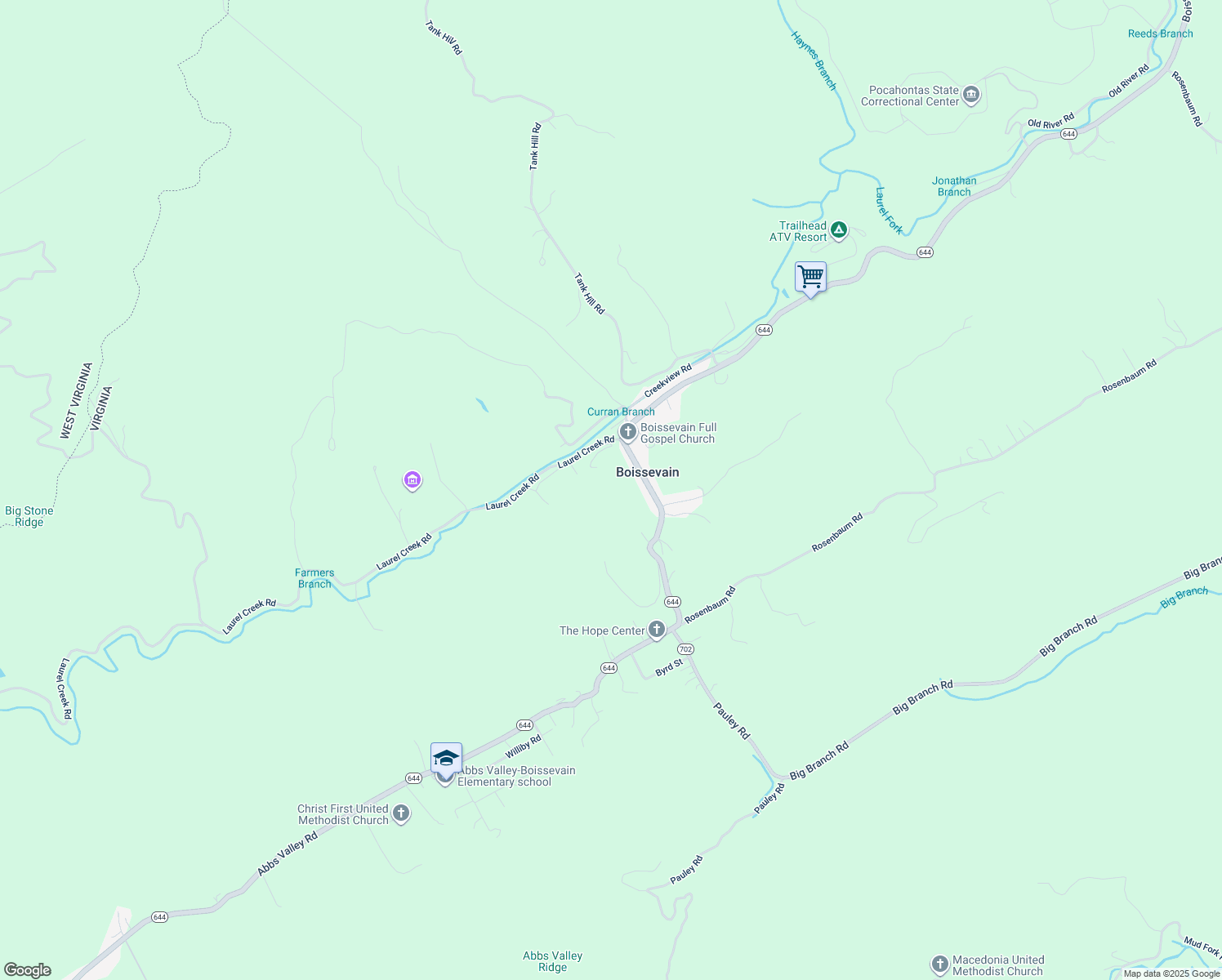 map of restaurants, bars, coffee shops, grocery stores, and more near 247 Dunn Road in Bluefield