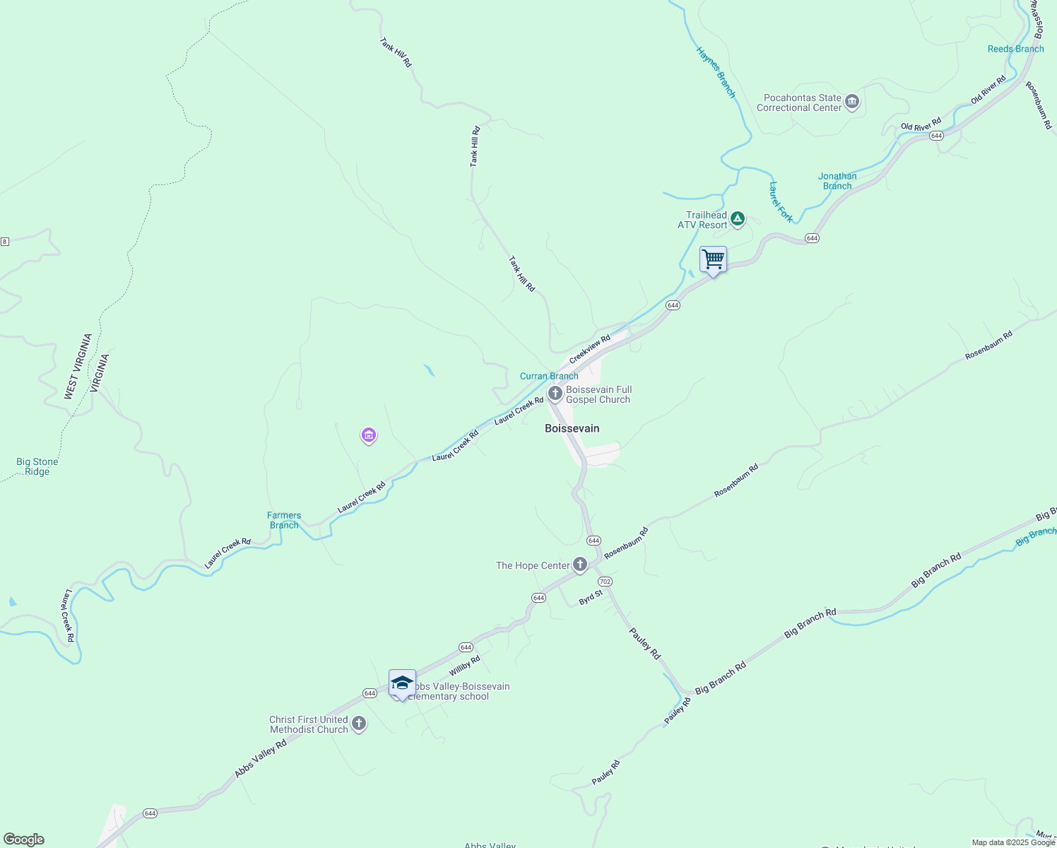 map of restaurants, bars, coffee shops, grocery stores, and more near 247 Dunn Road in Bluefield