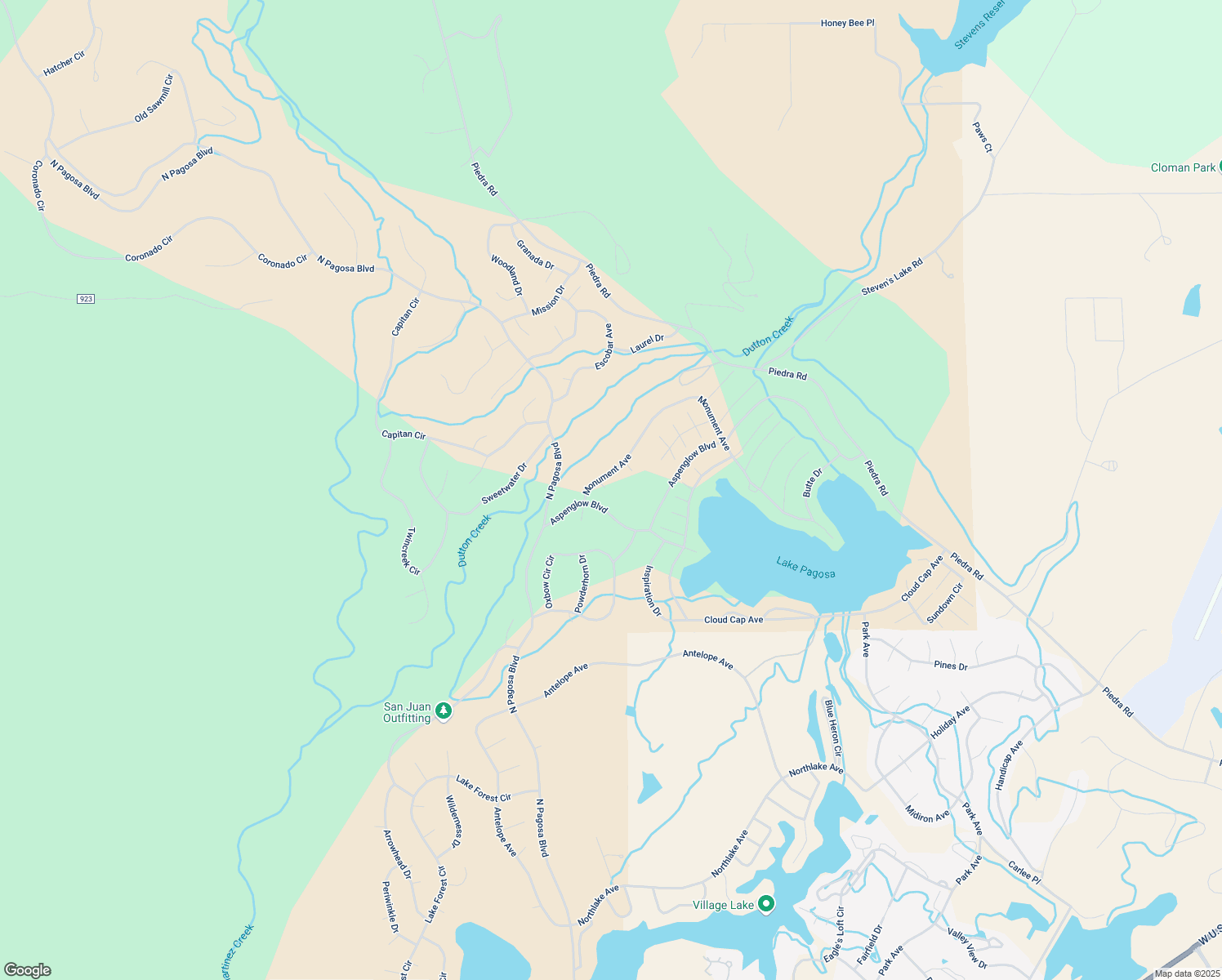 map of restaurants, bars, coffee shops, grocery stores, and more near 8 Monarch Court in Pagosa Springs