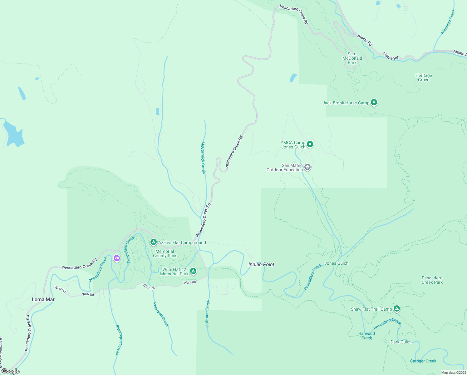 map of restaurants, bars, coffee shops, grocery stores, and more near 10170 Pescadero Creek Road in Loma Mar