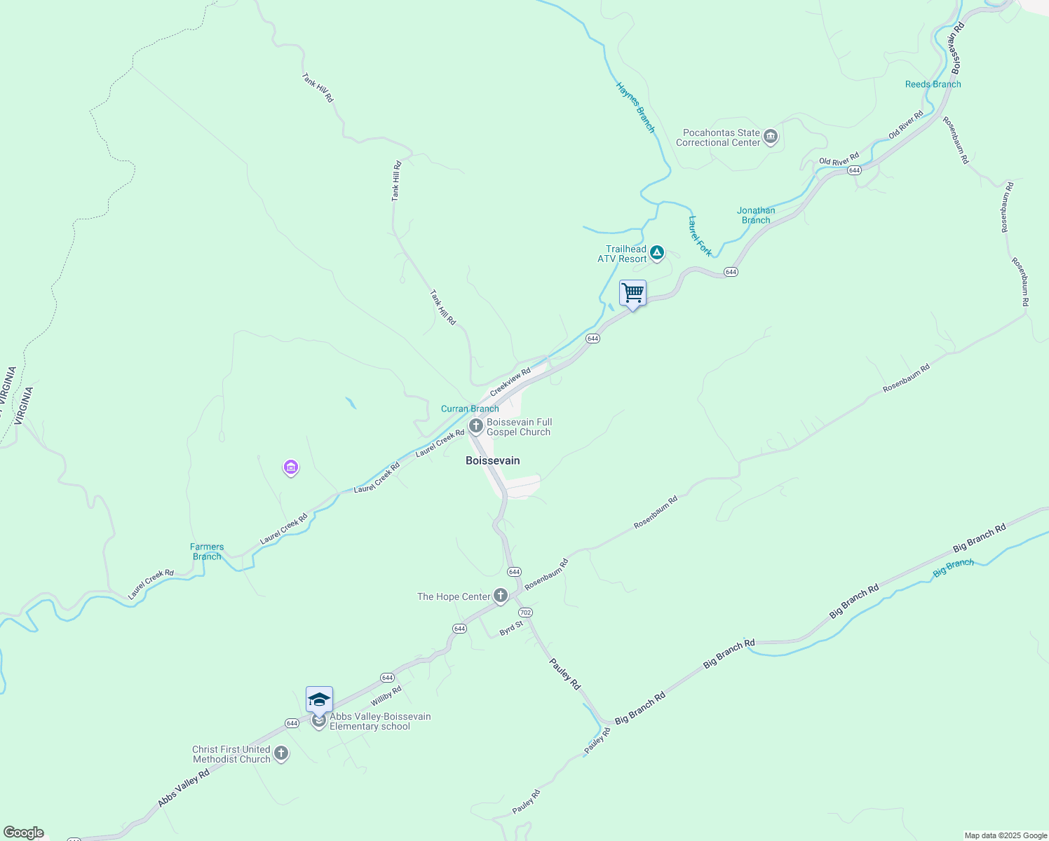 map of restaurants, bars, coffee shops, grocery stores, and more near Mac Street in Bluefield