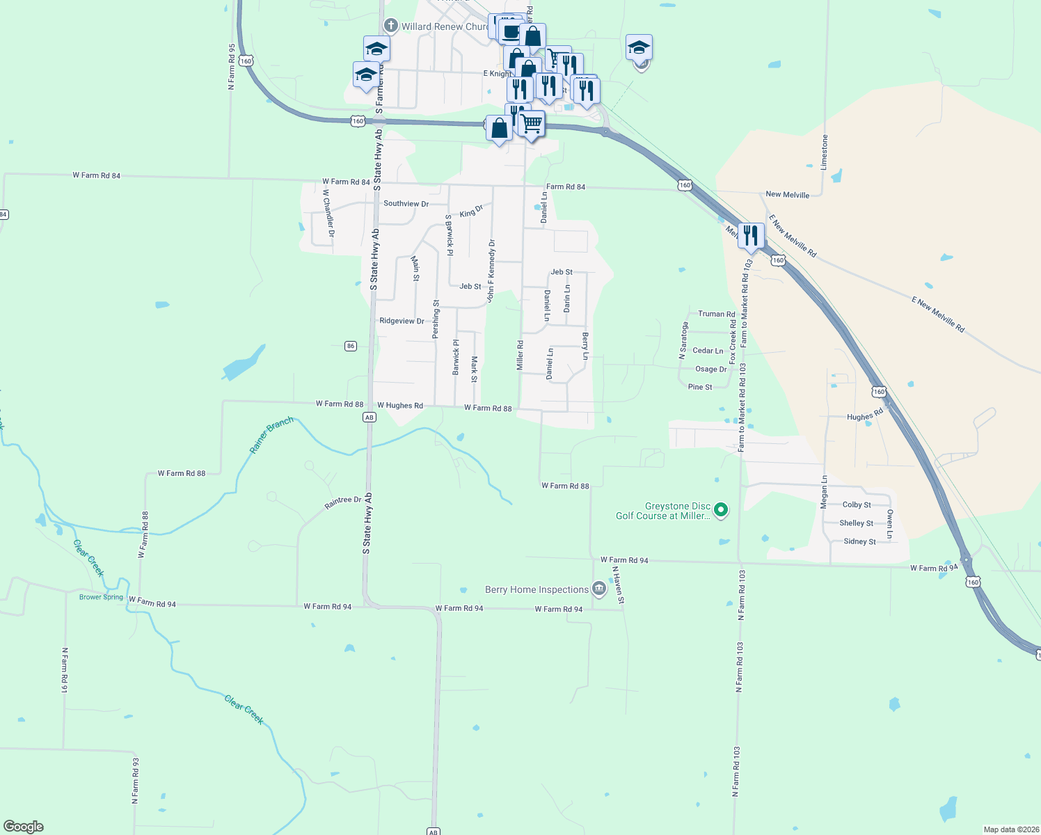 map of restaurants, bars, coffee shops, grocery stores, and more near 400 Hughes Rd in Springfield