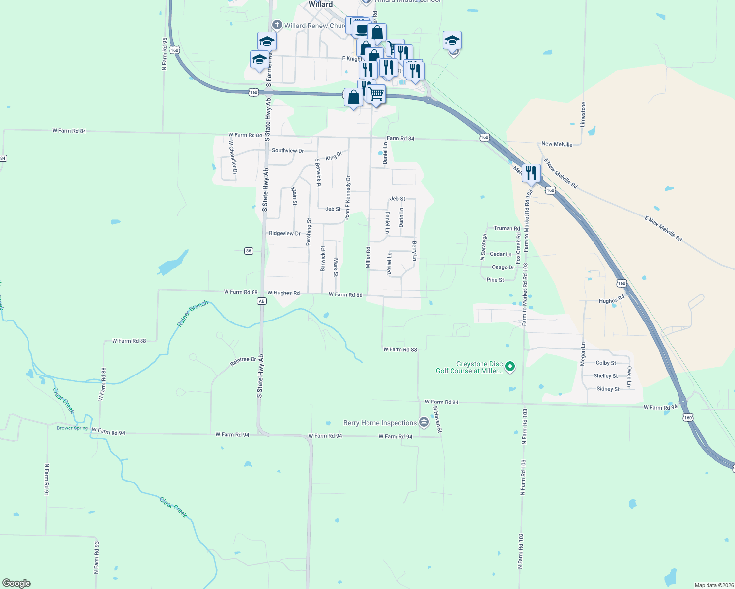 map of restaurants, bars, coffee shops, grocery stores, and more near 899 Miller Rd in Willard