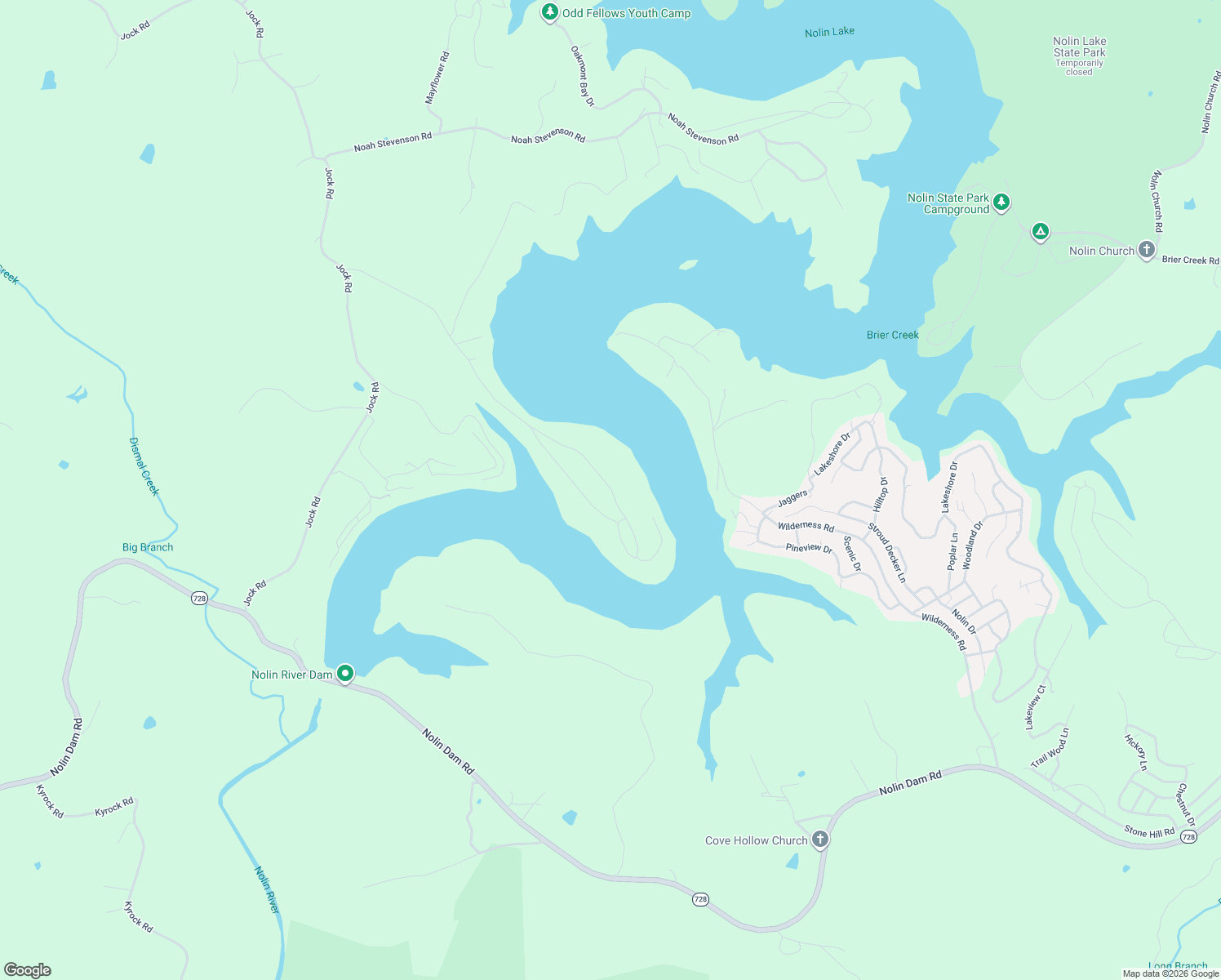 map of restaurants, bars, coffee shops, grocery stores, and more near Jockey Bend Road in Bee Spring