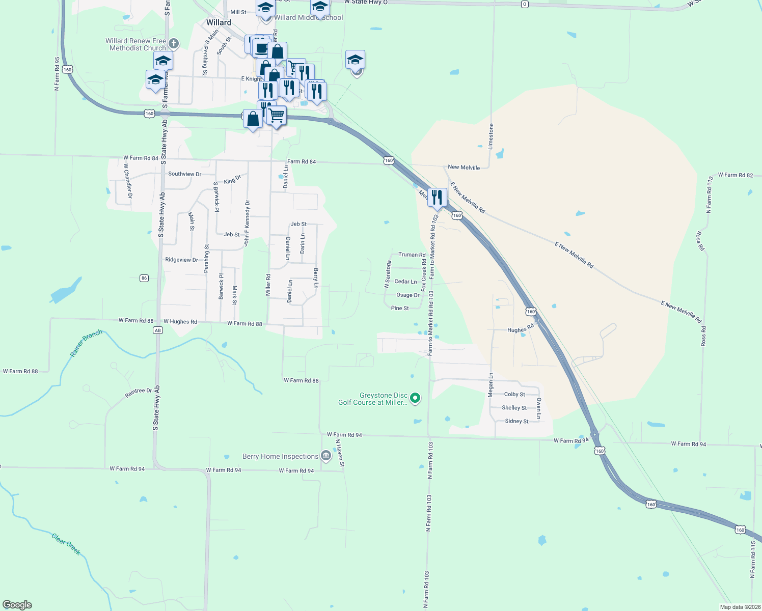 map of restaurants, bars, coffee shops, grocery stores, and more near 821 Saratoga Rd in Willard