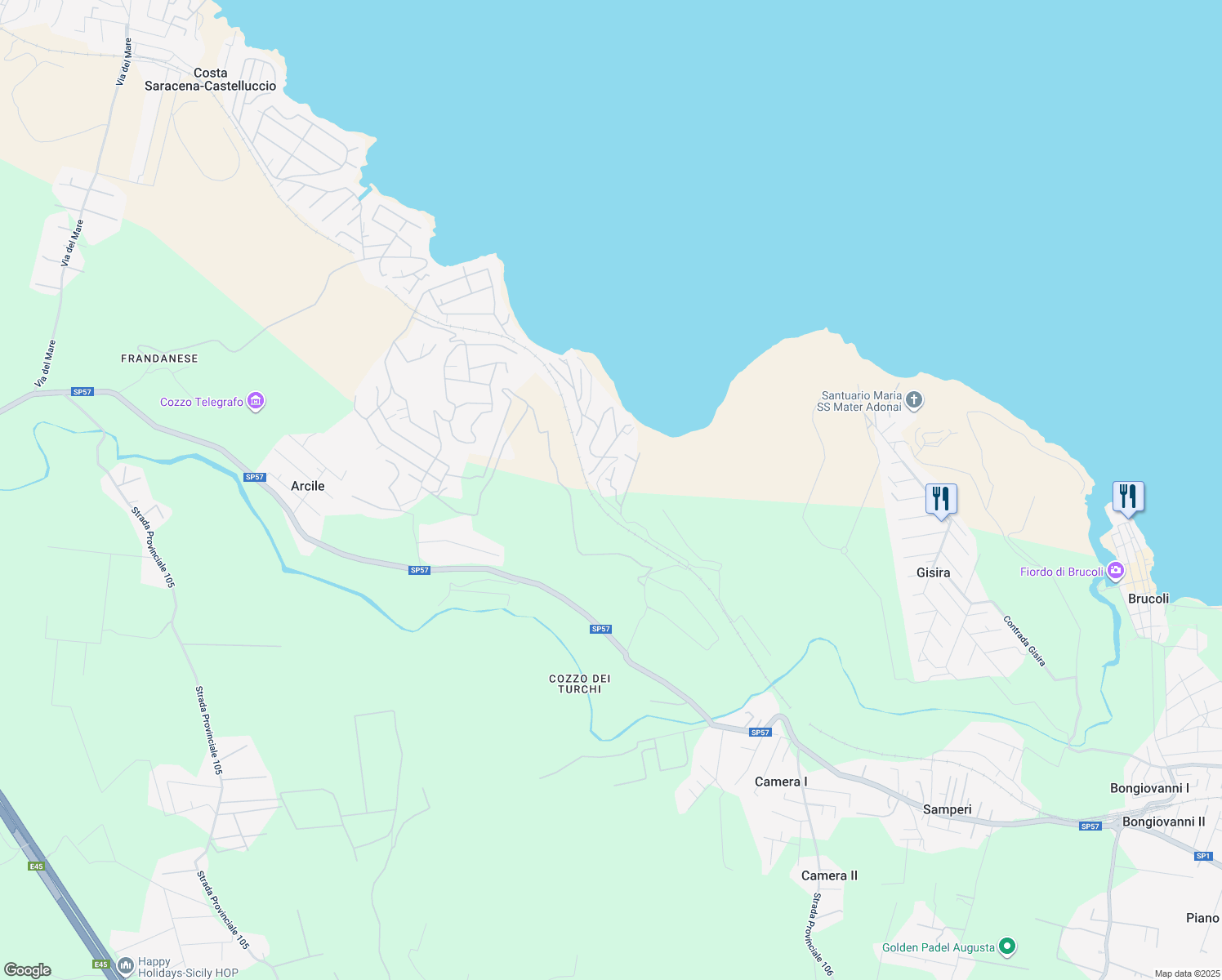 map of restaurants, bars, coffee shops, grocery stores, and more near in Costa Saracena-Castelluccio