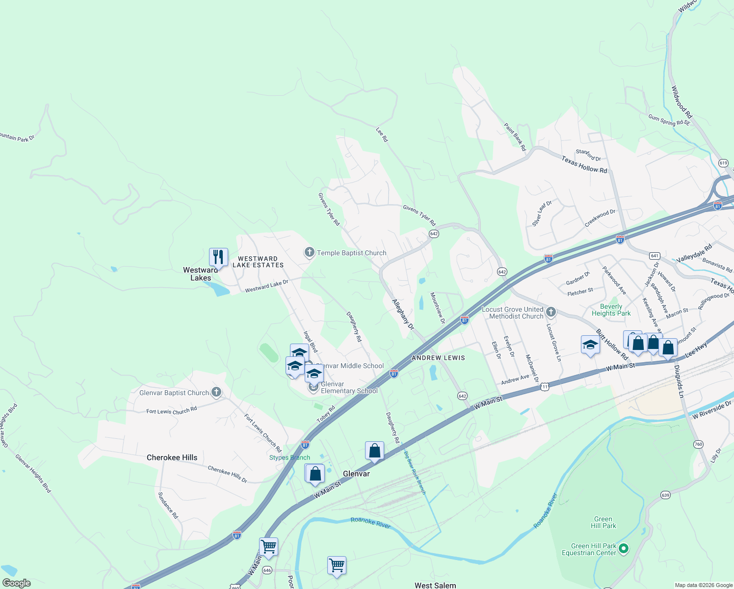 map of restaurants, bars, coffee shops, grocery stores, and more near 3845-4025 Givens Road in Salem