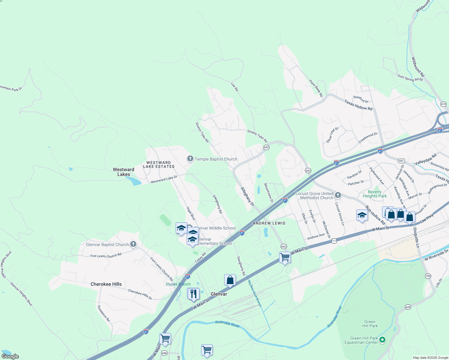 map of restaurants, bars, coffee shops, grocery stores, and more near 4127 Givens Road in Salem