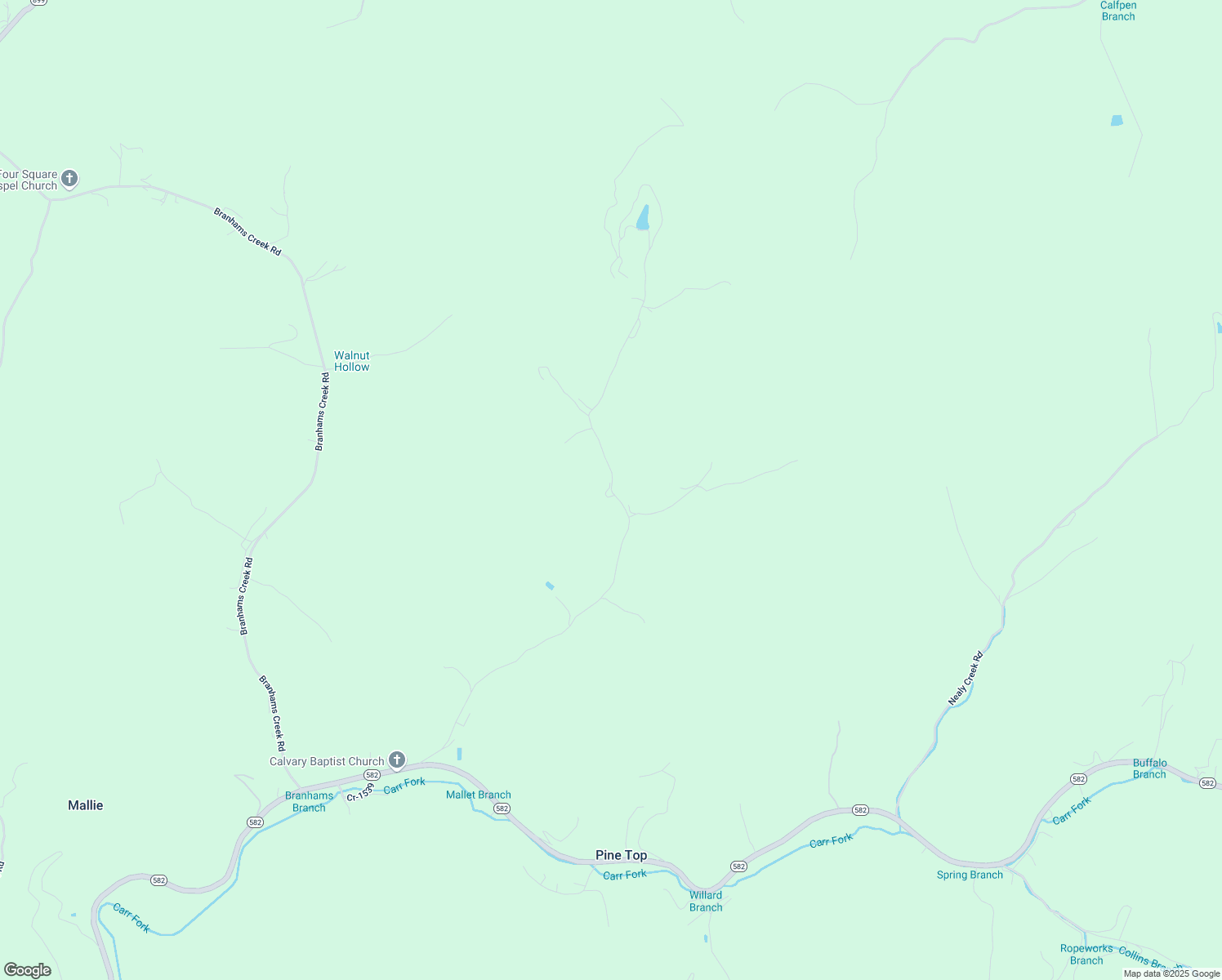 map of restaurants, bars, coffee shops, grocery stores, and more near Mallet Fork Road in Knott County