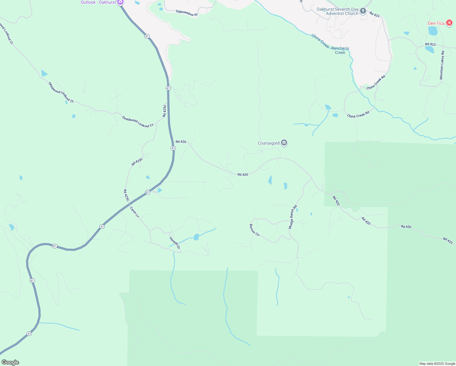 map of restaurants, bars, coffee shops, grocery stores, and more near 49760 Sundance Place in Coarsegold