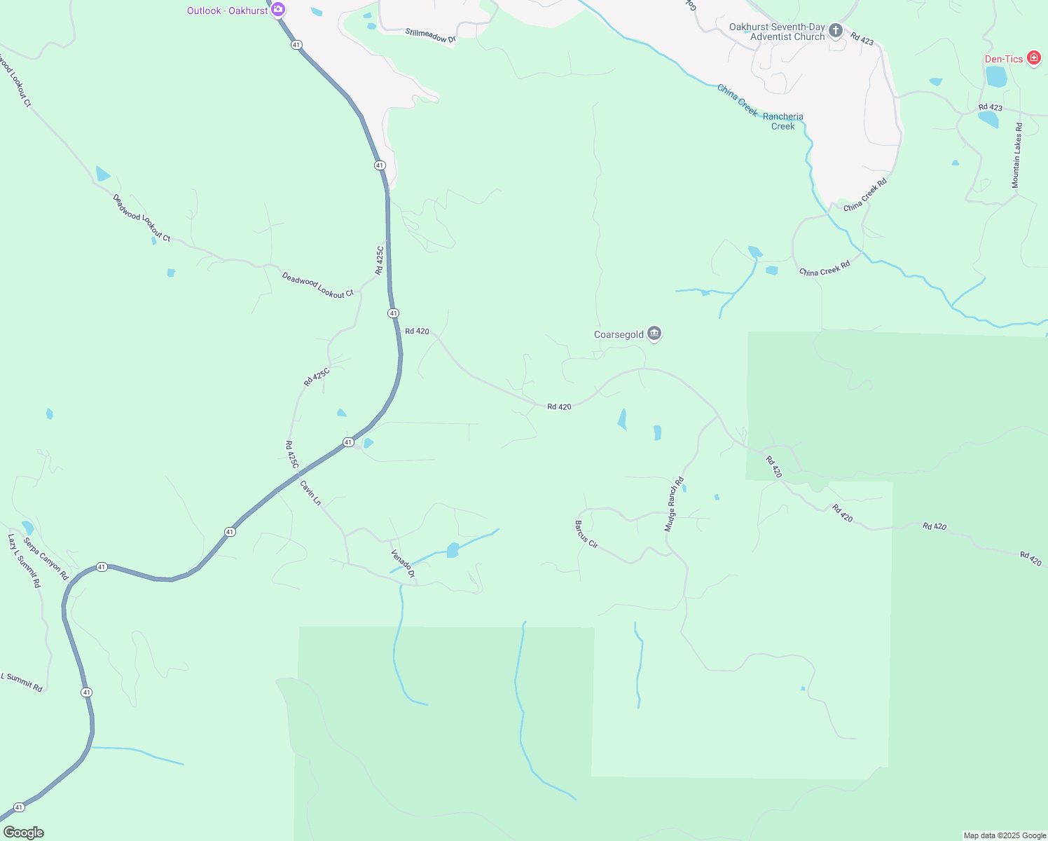 map of restaurants, bars, coffee shops, grocery stores, and more near 49760 Sundance Place in Coarsegold