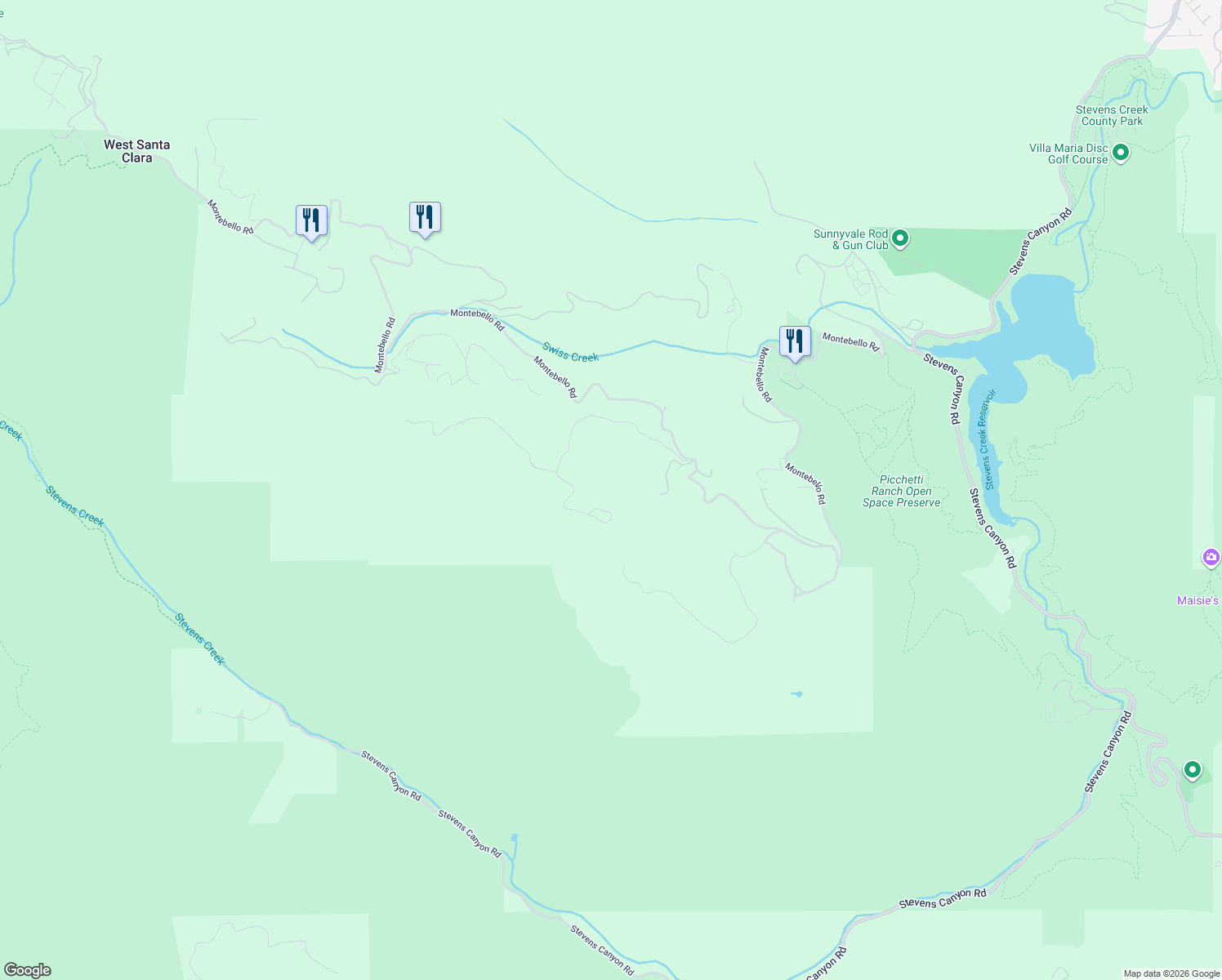 map of restaurants, bars, coffee shops, grocery stores, and more near 15060 Montebello Road in Cupertino
