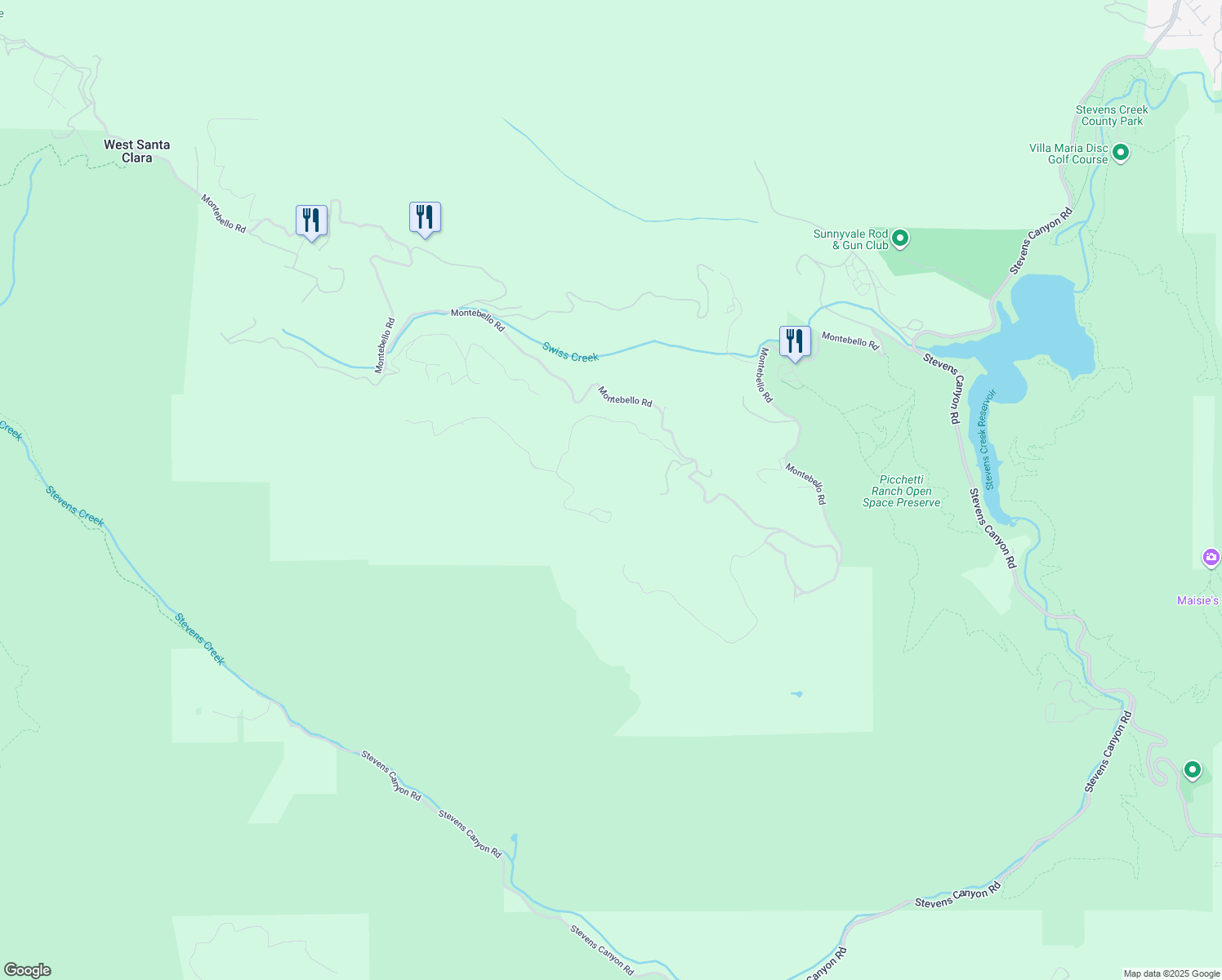 map of restaurants, bars, coffee shops, grocery stores, and more near 15060 Montebello Road in Cupertino