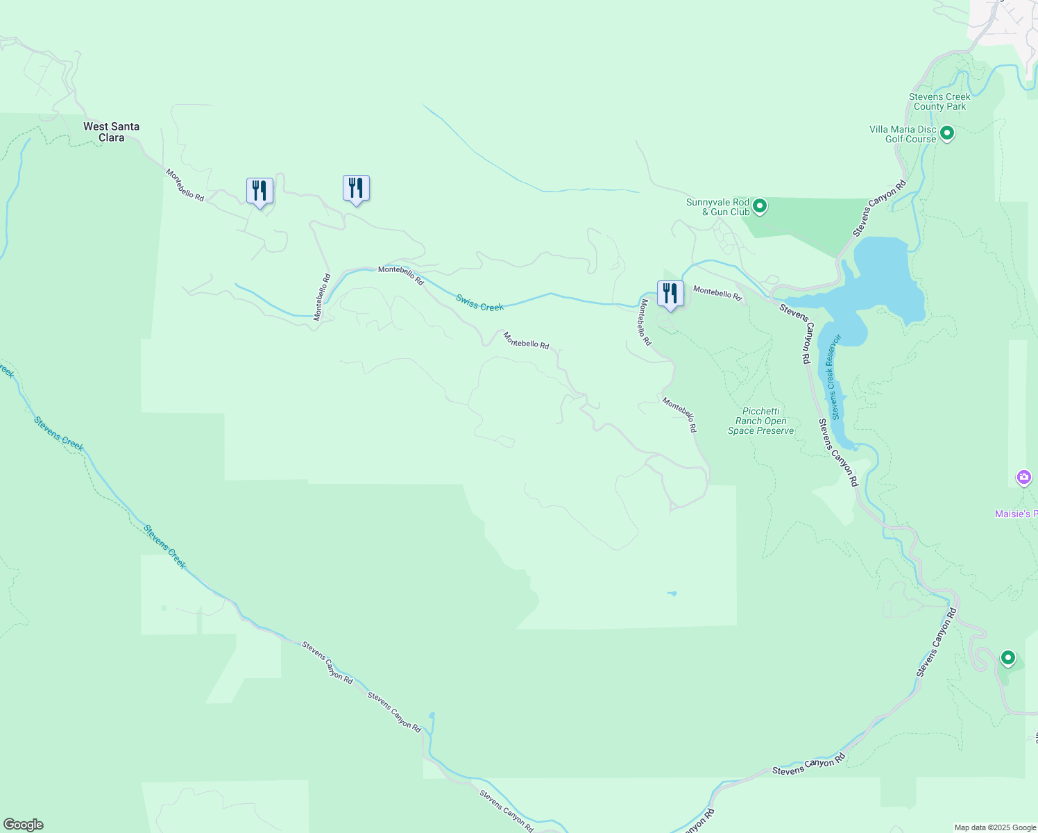 map of restaurants, bars, coffee shops, grocery stores, and more near 15060 Montebello Road in Cupertino