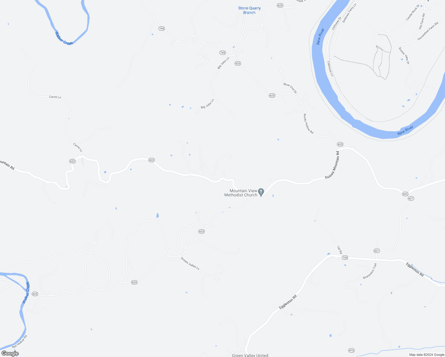 map of restaurants, bars, coffee shops, grocery stores, and more near Guinea Mountain Road in Pearisburg