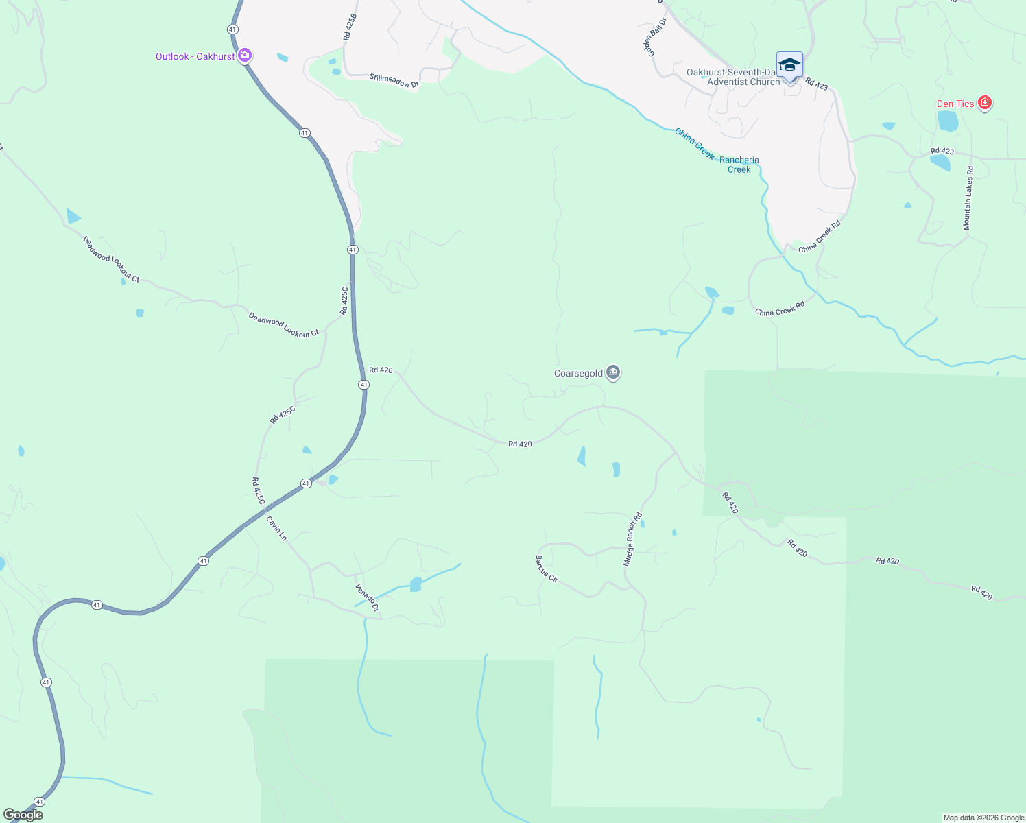 map of restaurants, bars, coffee shops, grocery stores, and more near 49873 Sunset Drive in Coarsegold