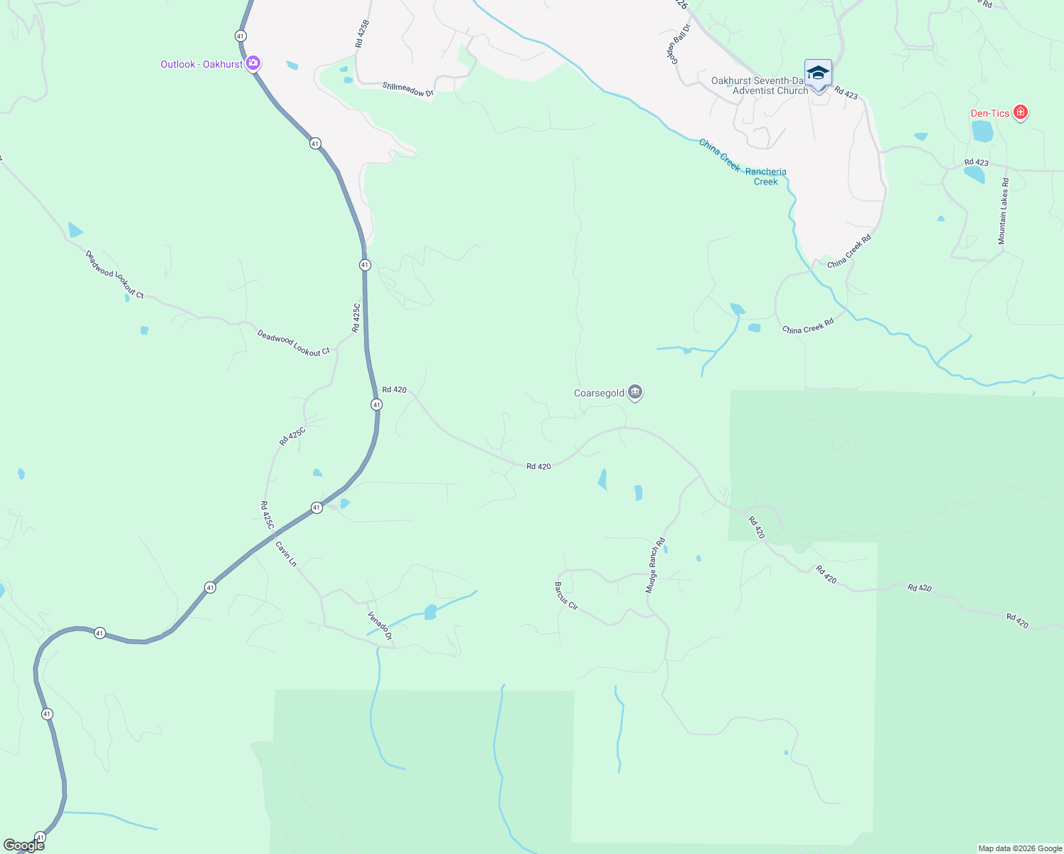 map of restaurants, bars, coffee shops, grocery stores, and more near 49873 Sunset Drive in Coarsegold