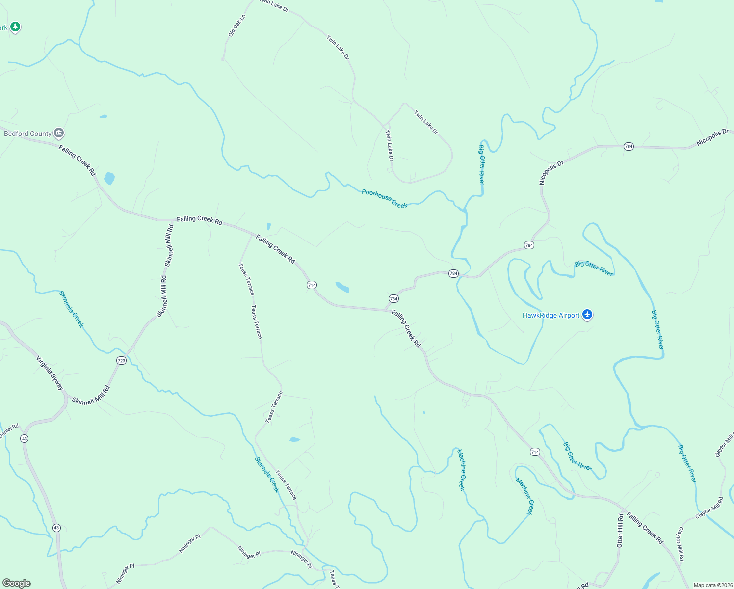map of restaurants, bars, coffee shops, grocery stores, and more near 4200 Falling Creek Road in Bedford