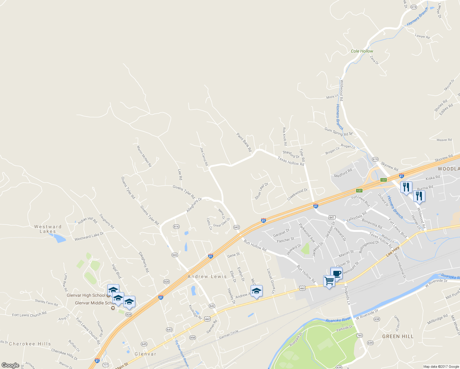 map of restaurants, bars, coffee shops, grocery stores, and more near 1042 Texas Hollow Road in Salem