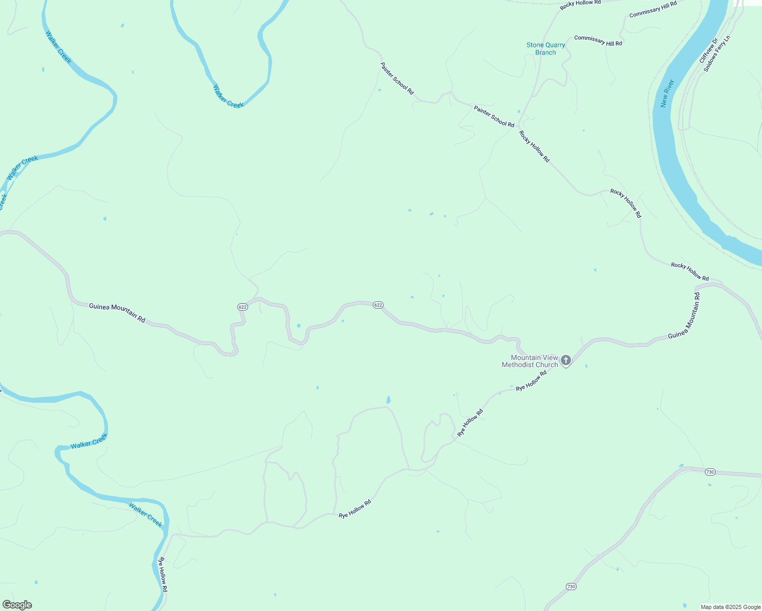 map of restaurants, bars, coffee shops, grocery stores, and more near Guinea Mountain Road in Pearisburg