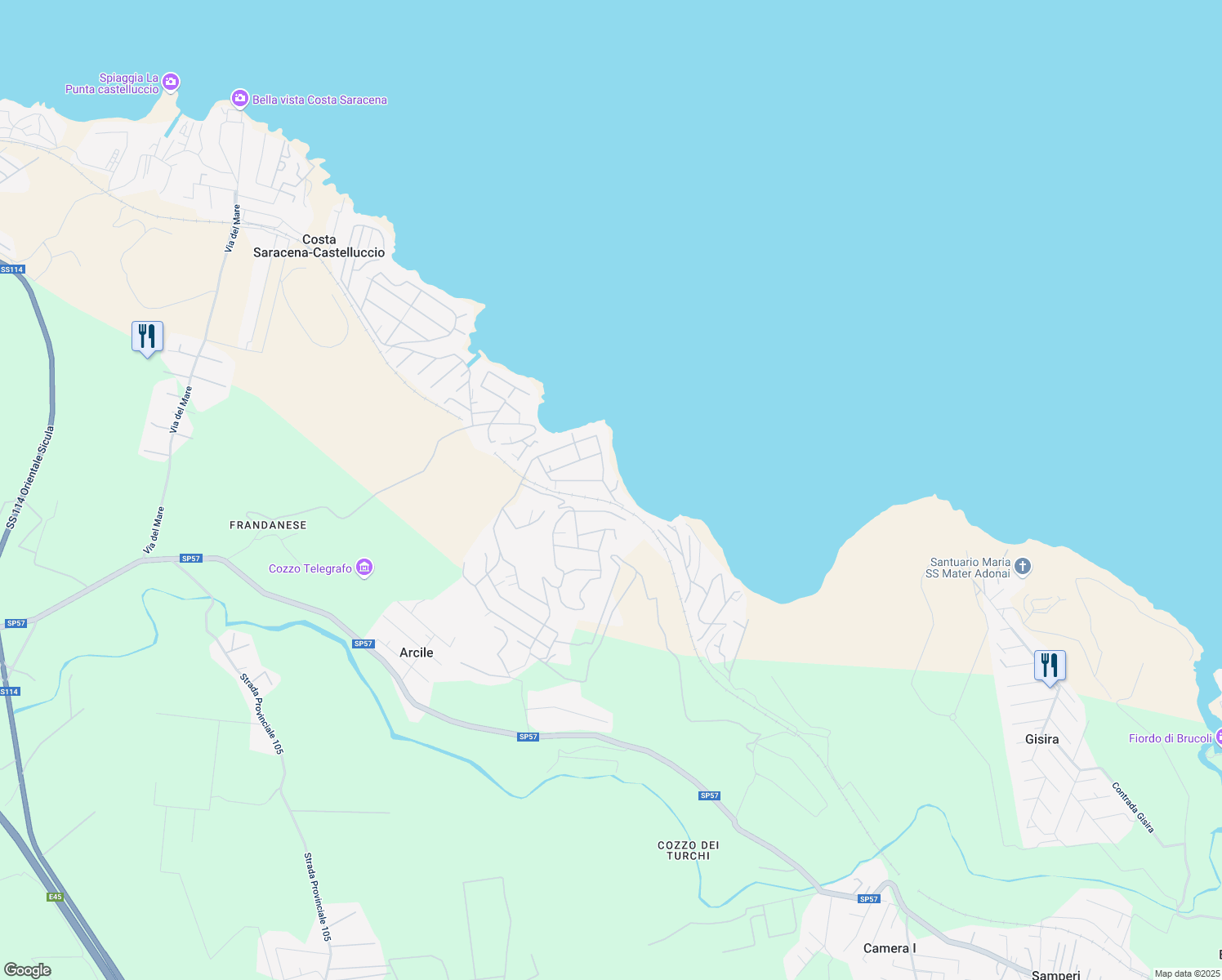 map of restaurants, bars, coffee shops, grocery stores, and more near in Costa Saracena-Castelluccio