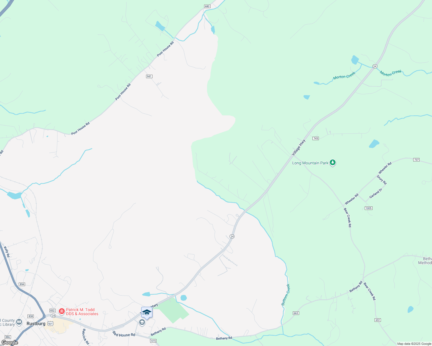 map of restaurants, bars, coffee shops, grocery stores, and more near 387 Rolling Green Drive in Rustburg