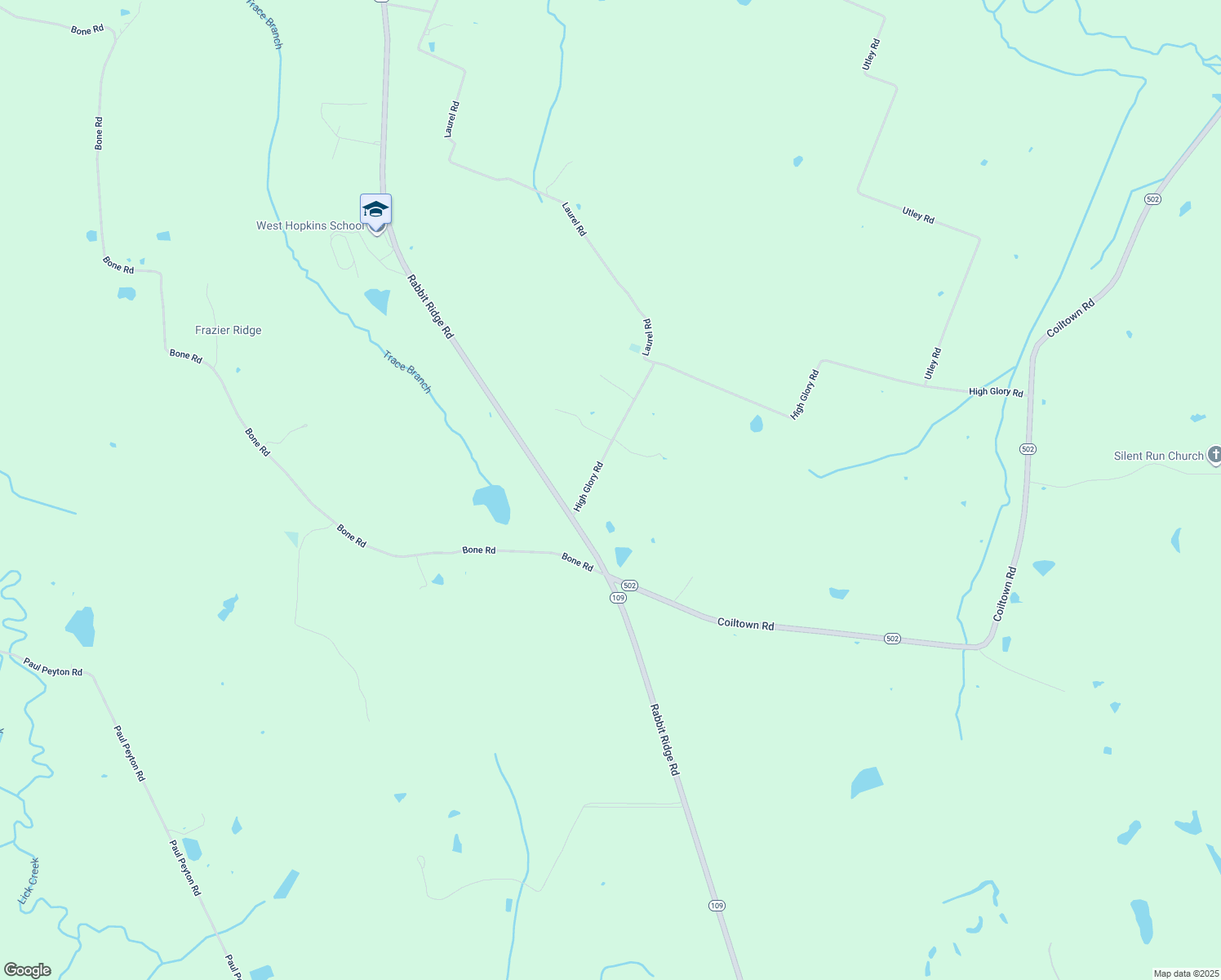 map of restaurants, bars, coffee shops, grocery stores, and more near 75 High Glory Road in Nebo