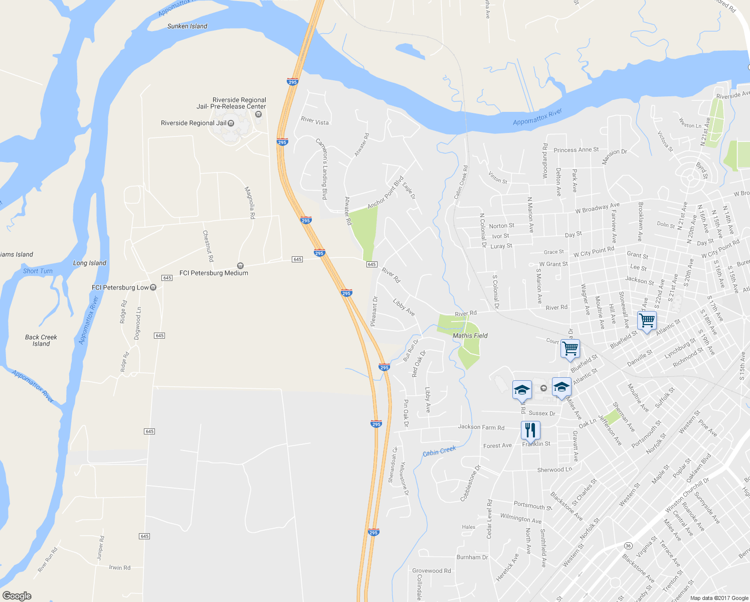 map of restaurants, bars, coffee shops, grocery stores, and more near 215 Pleasant Drive in Hopewell