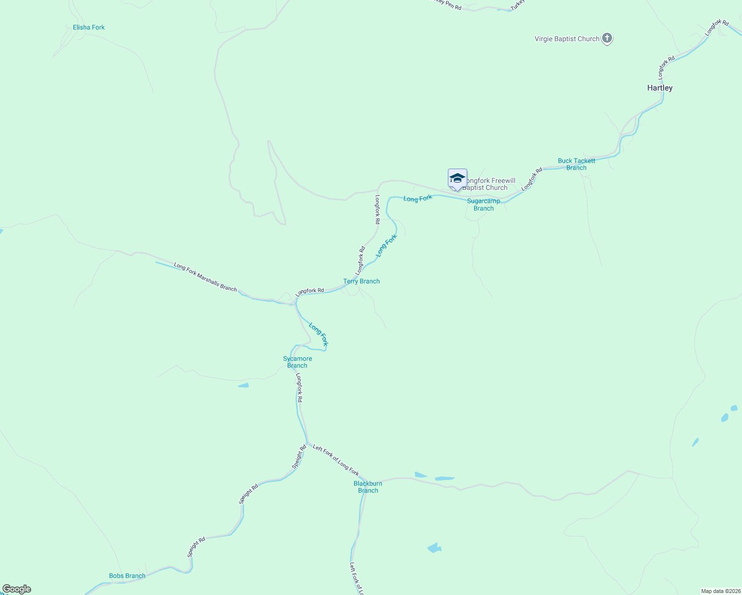 map of restaurants, bars, coffee shops, grocery stores, and more near 164 Terry Town Branch in Virgie