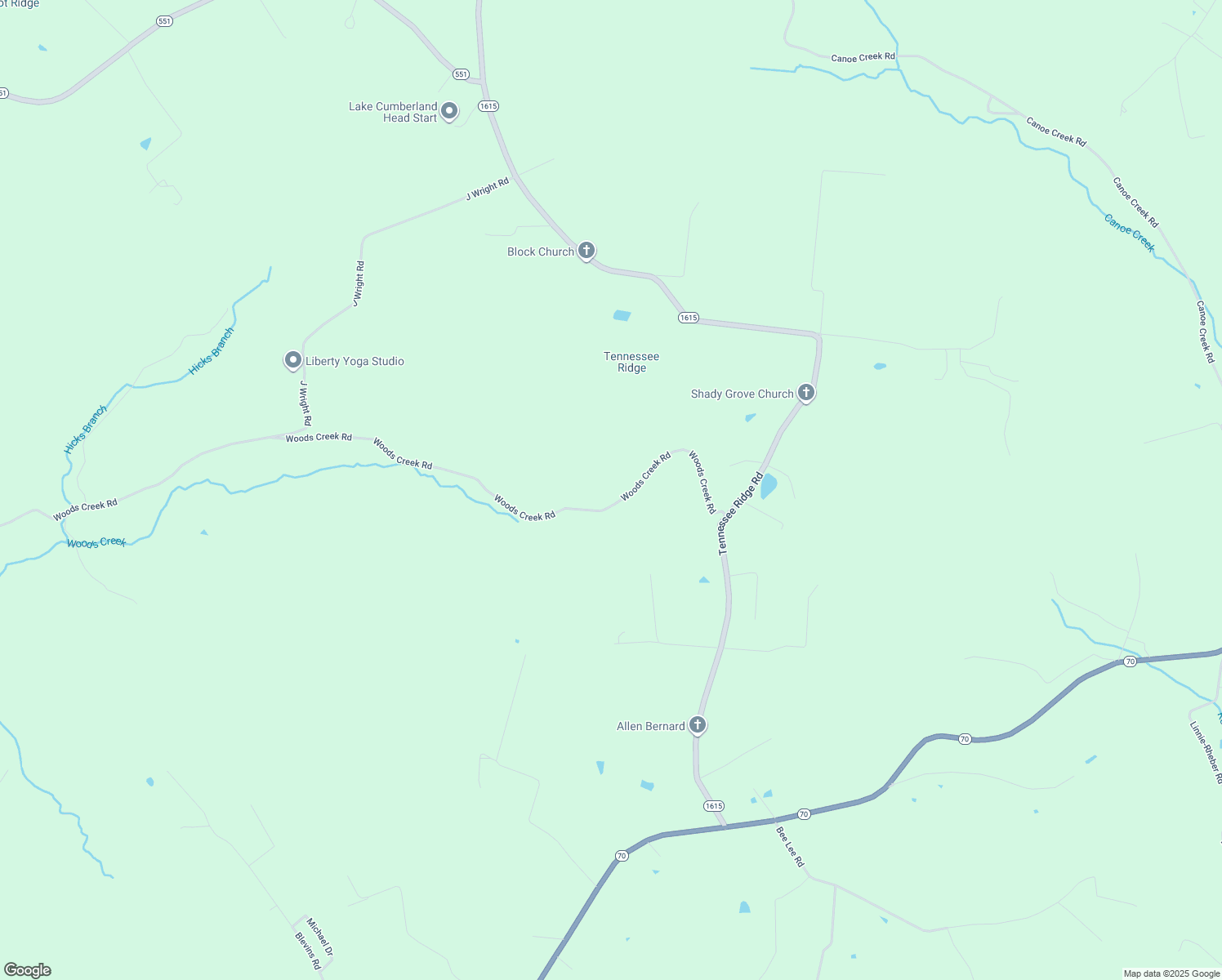 map of restaurants, bars, coffee shops, grocery stores, and more near 125 Woods Creek Road in Liberty