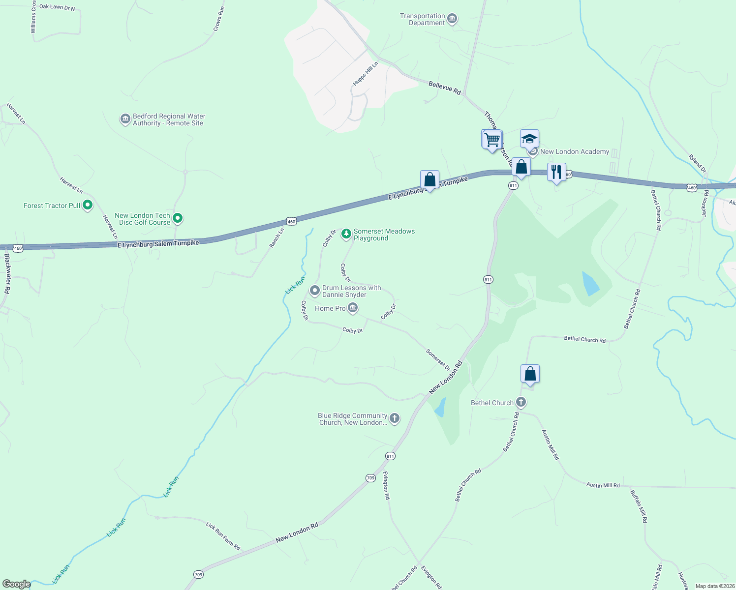 map of restaurants, bars, coffee shops, grocery stores, and more near 1268 Colby Drive in Forest