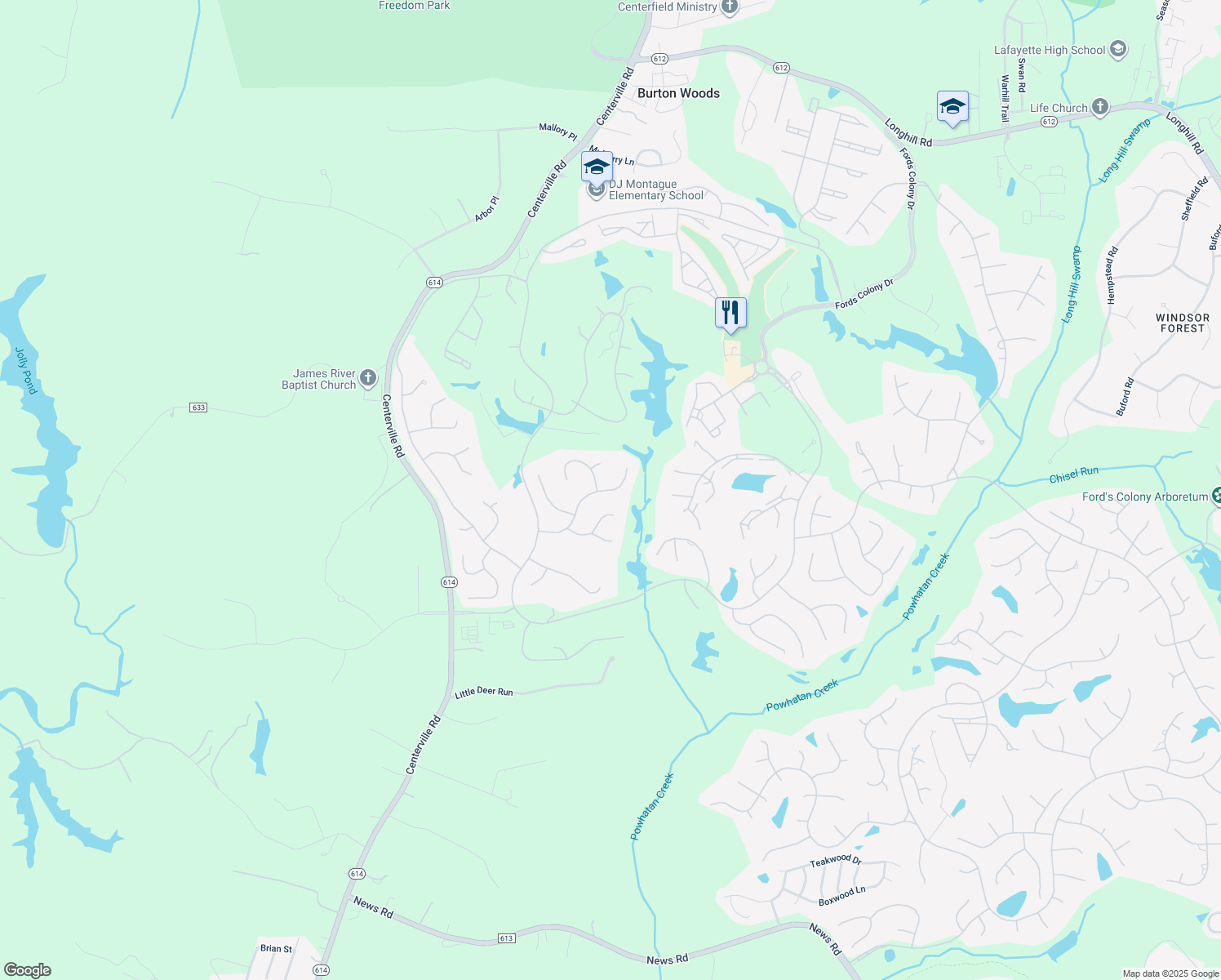 map of restaurants, bars, coffee shops, grocery stores, and more near 121 Swinley Forest in Williamsburg