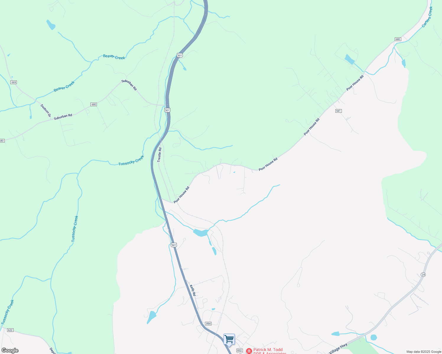 map of restaurants, bars, coffee shops, grocery stores, and more near 705 Poor House Road in Rustburg