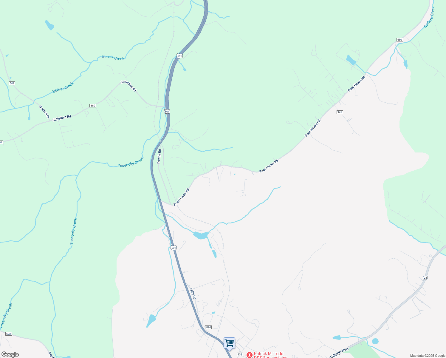 map of restaurants, bars, coffee shops, grocery stores, and more near 705 Poor House Road in Rustburg