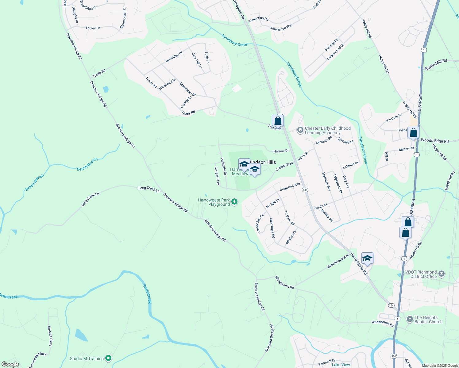 map of restaurants, bars, coffee shops, grocery stores, and more near 15561 Parkgate Road in Chester