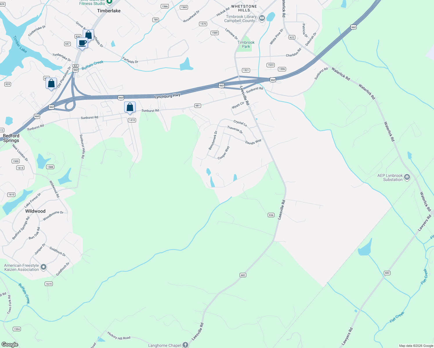 map of restaurants, bars, coffee shops, grocery stores, and more near Garnett Court in Evington