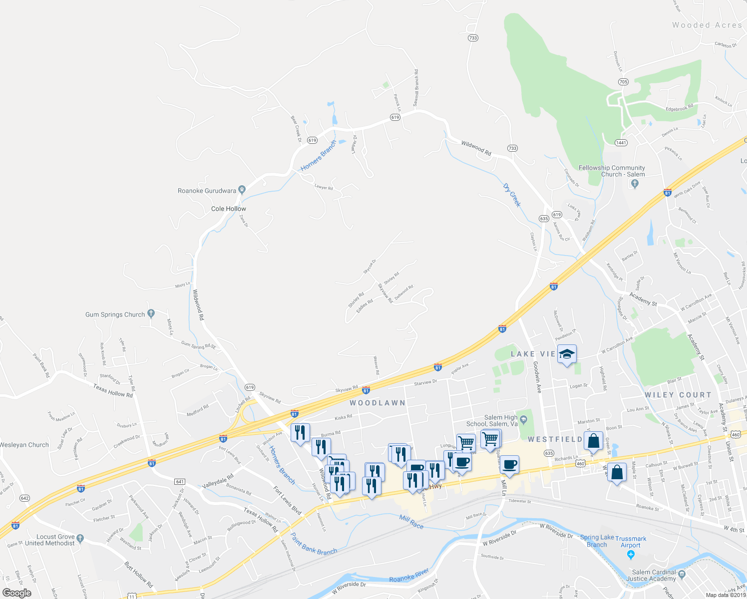 map of restaurants, bars, coffee shops, grocery stores, and more near 777 Eddies Road in Salem