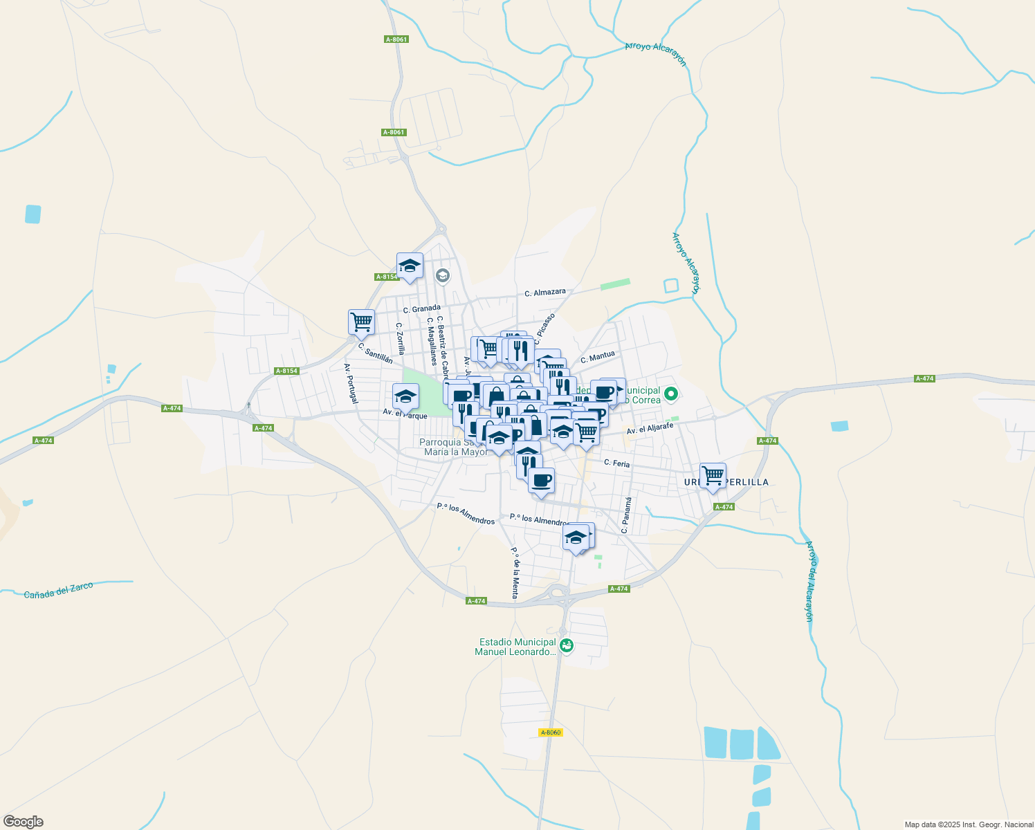 map of restaurants, bars, coffee shops, grocery stores, and more near in Pilas