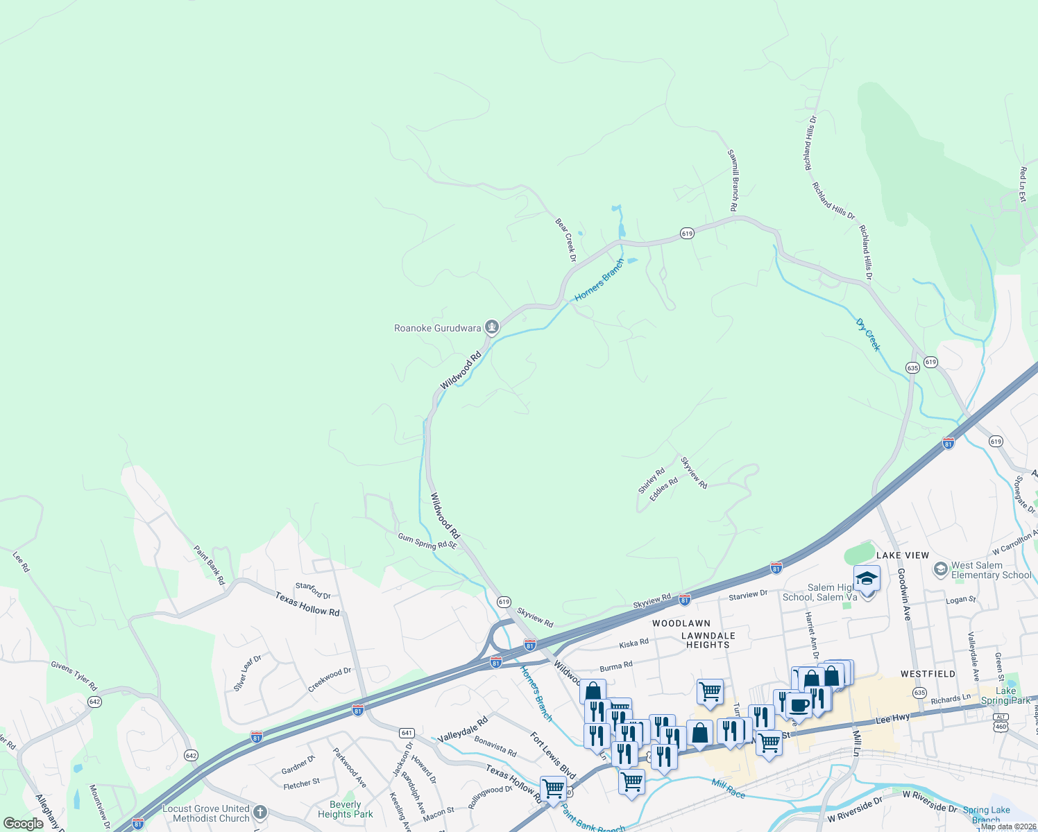 map of restaurants, bars, coffee shops, grocery stores, and more near 2152 Zana Dr in Salem